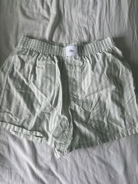 Aritzia TNA Striped Boxer Shorts in Light Green and White
